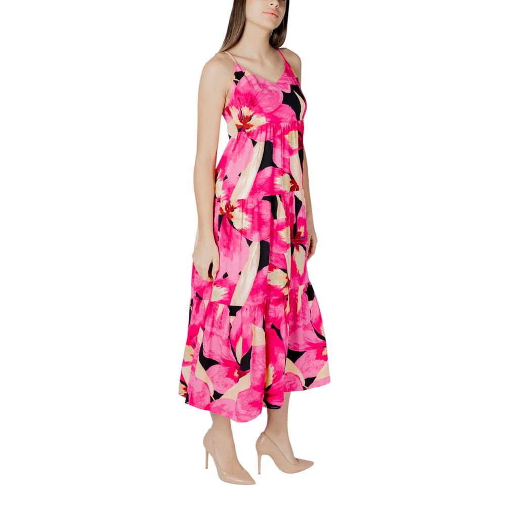 Pink floral print maxi dress with black trim