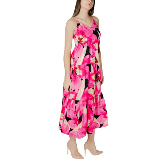 Pink floral print maxi dress with black trim