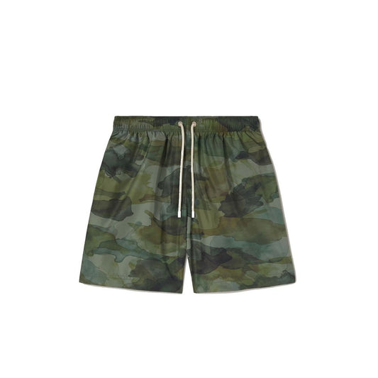 Camouflage patterned shorts with drawstring waistband