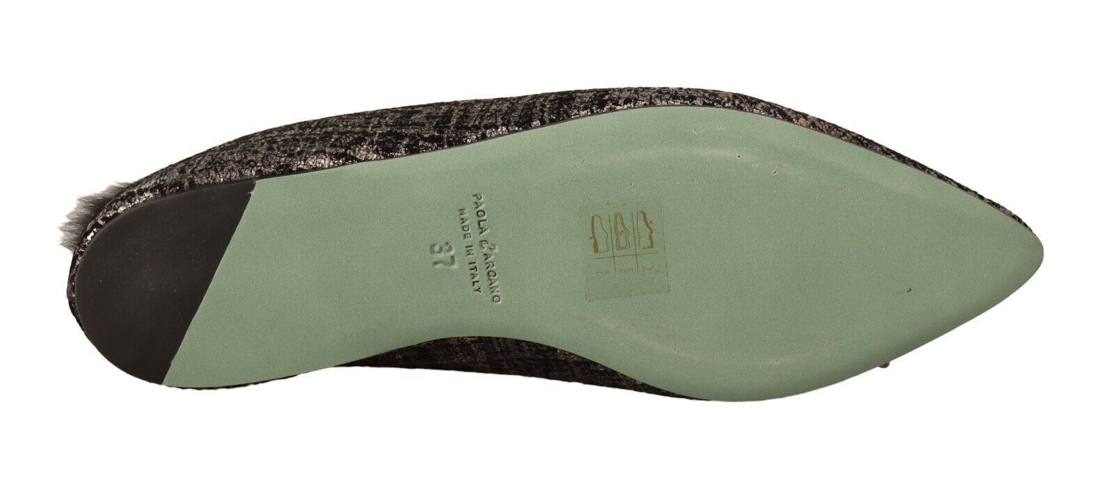 Green shoe with black sole and heel