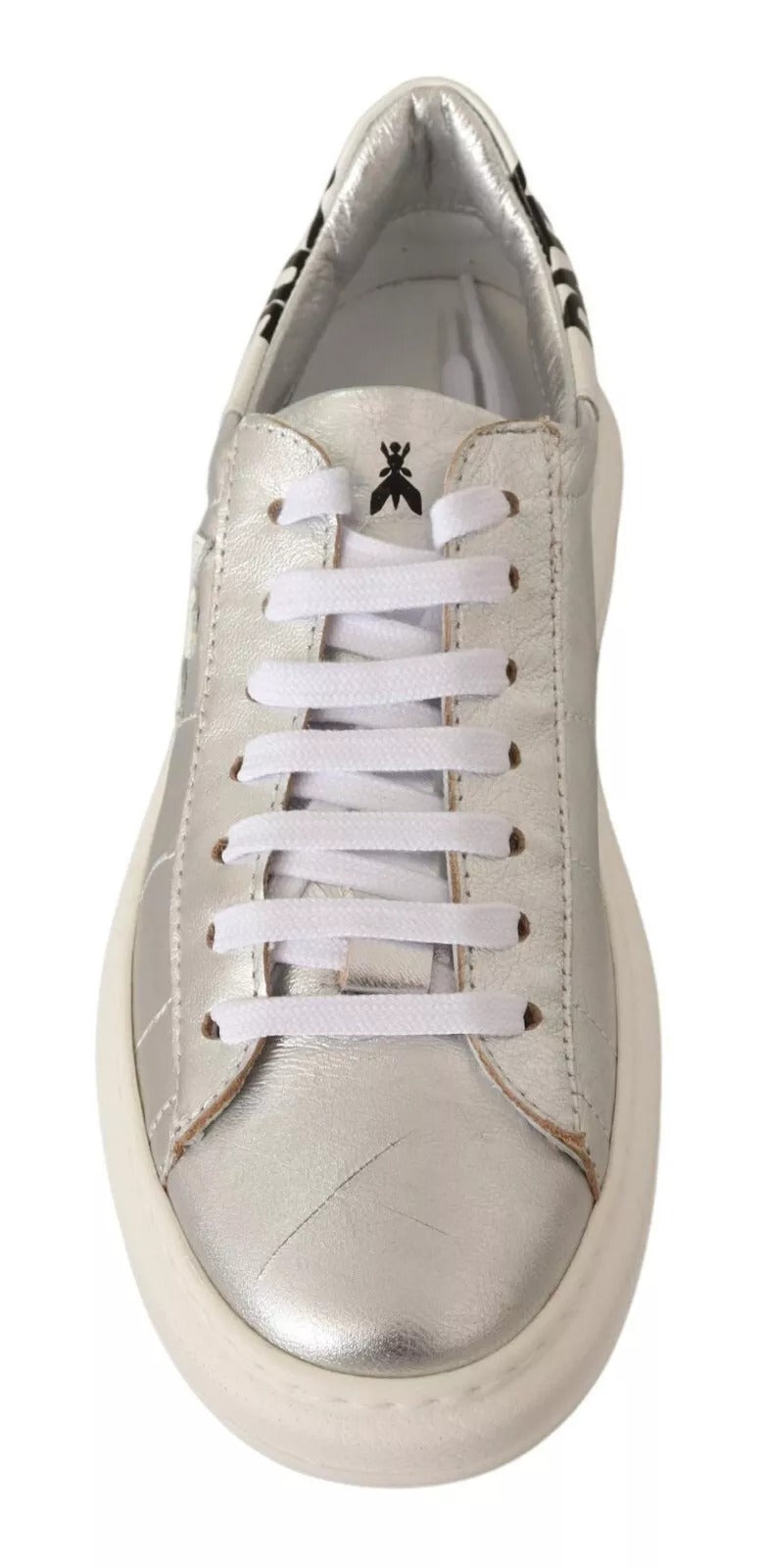 Silver glittery sneaker with white laces