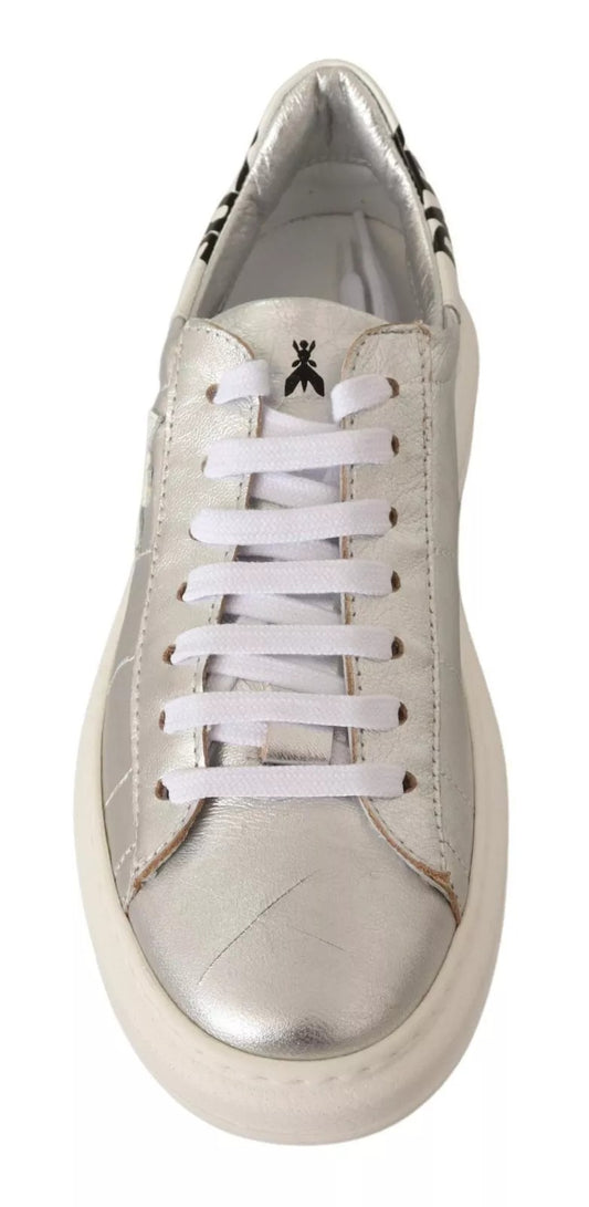 Silver glittery sneaker with white laces