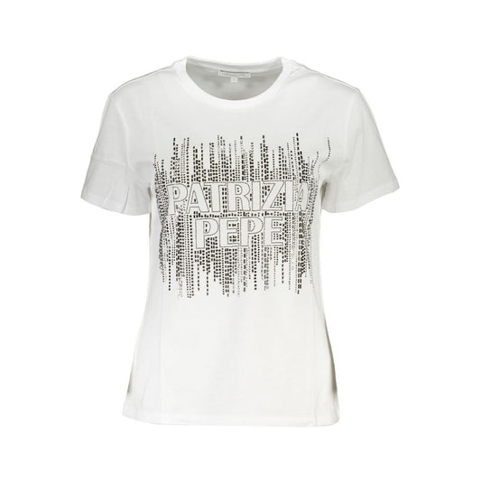 White t-shirt with black lettering