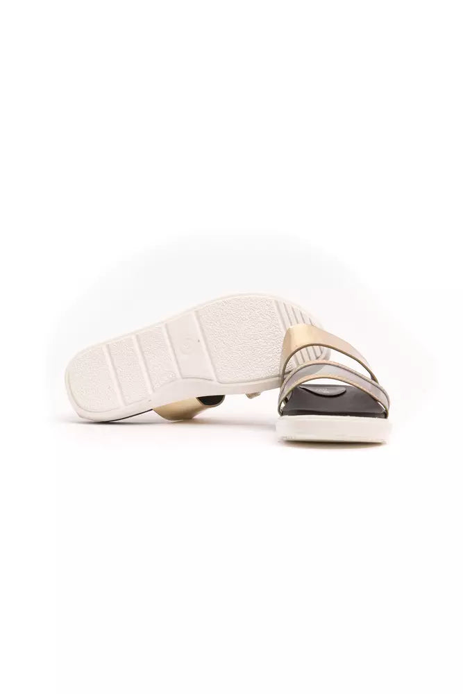 White and tan shoe with laces and a strap across the top