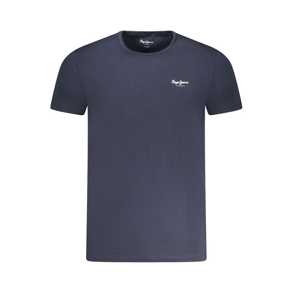 Navy blue short sleeve t-shirt on display