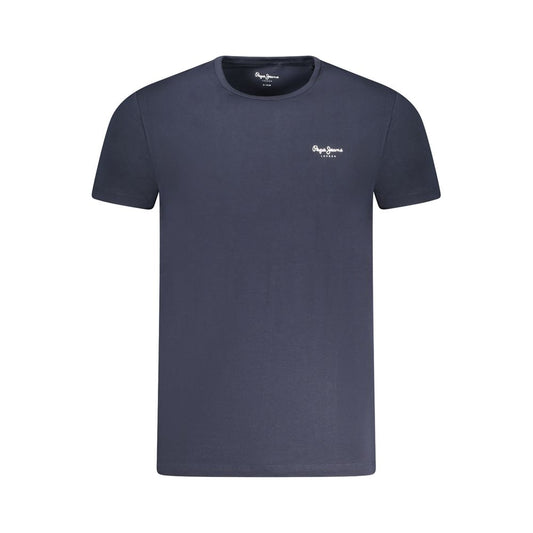 Navy blue short sleeve t-shirt on display
