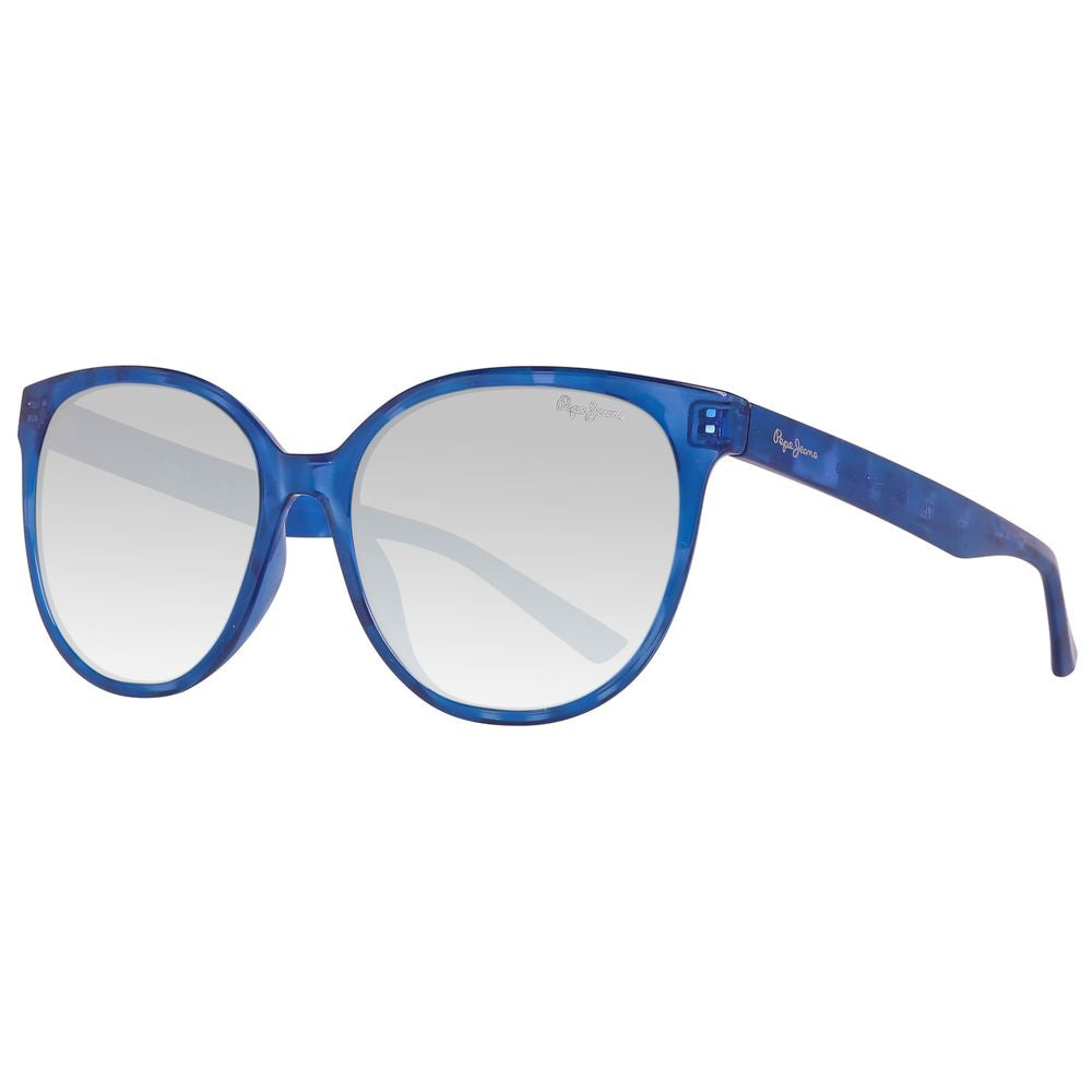 Blue sunglasses with white lenses