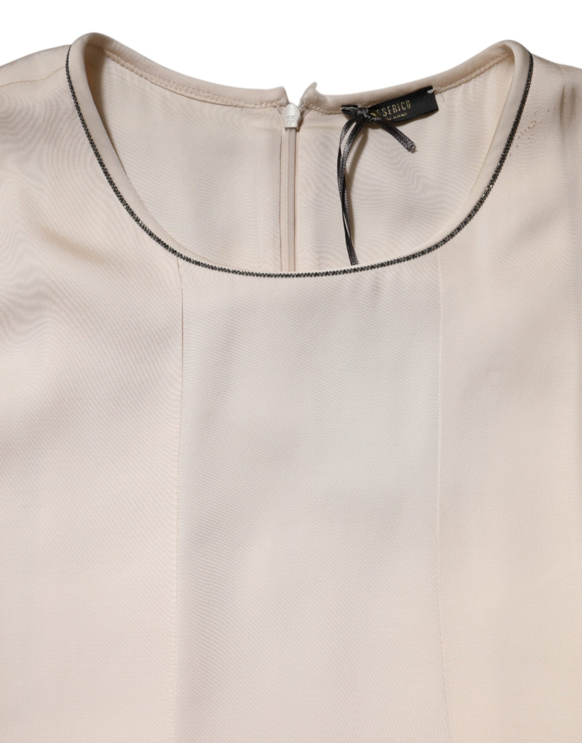 A beige viscose pleated long maxi dress with a V-neckline