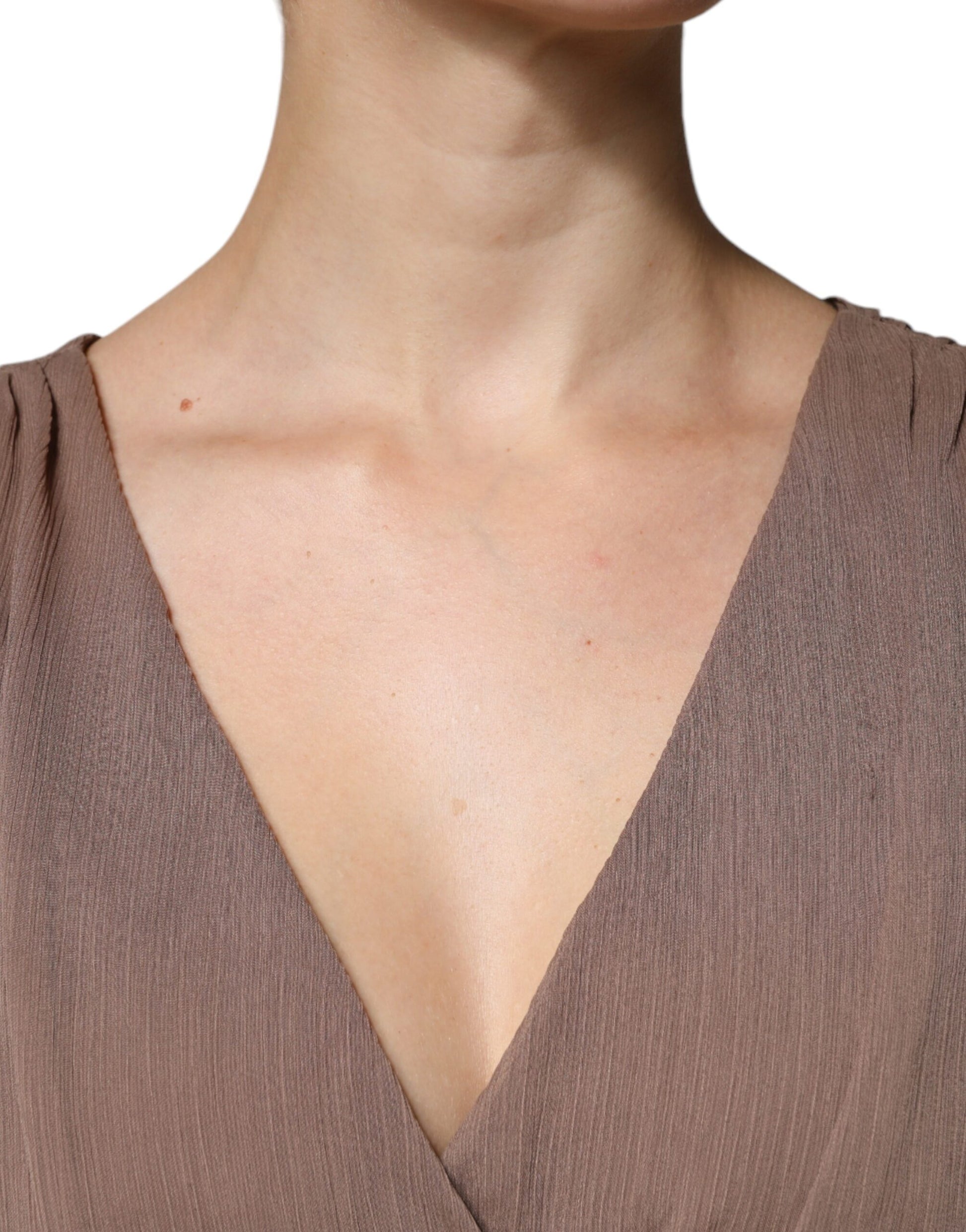 Brown sleeveless deep V-neck A-line long maxi dress