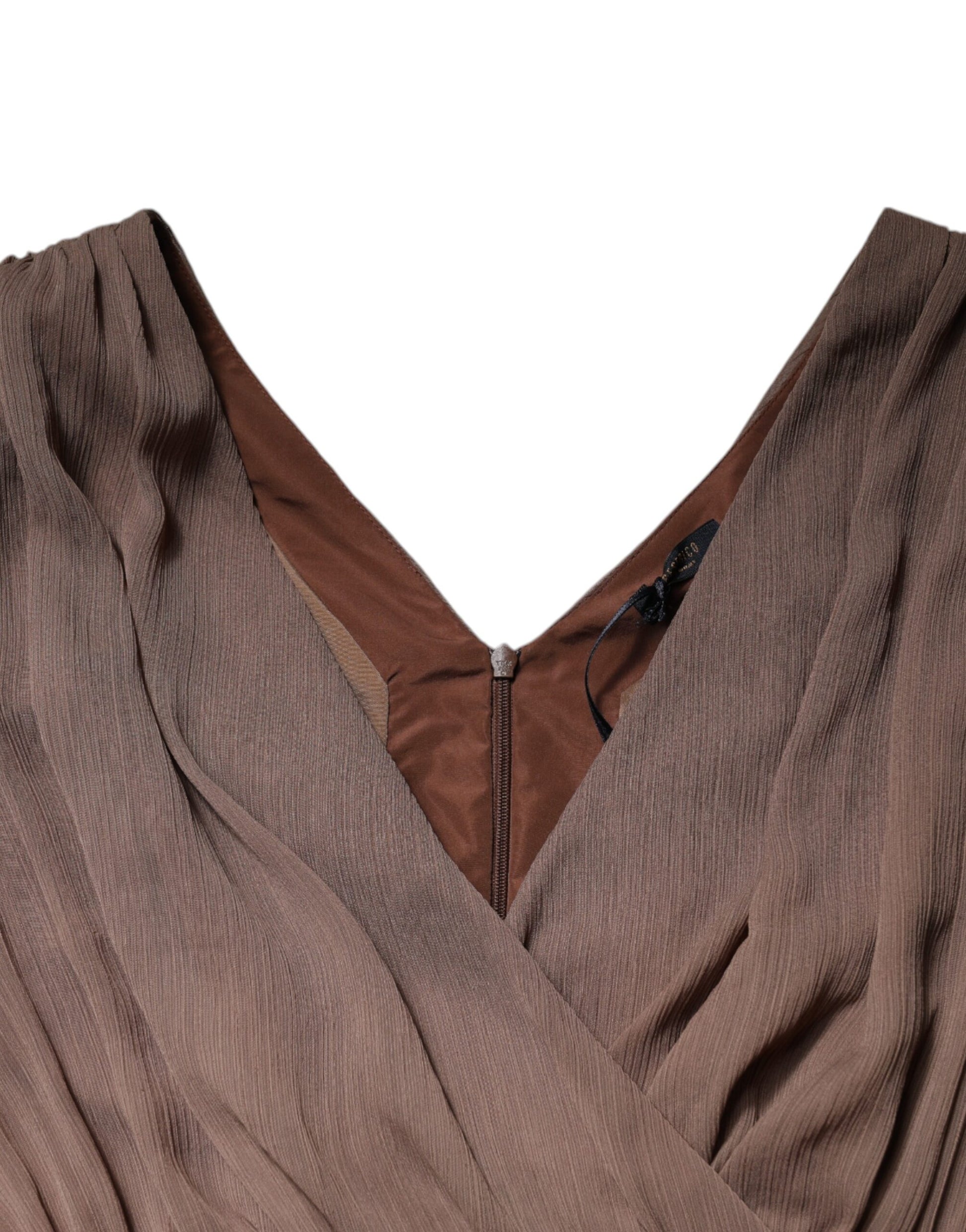 Brown sleeveless deep V-neck A-line long maxi dress