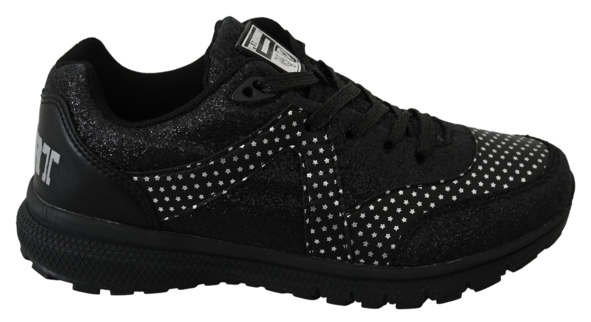 Black and white sneaker with a glittery texture