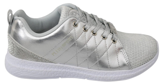 Silver glittery sneakers with white soles