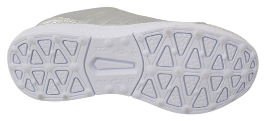 White athletic shoe with blue sole