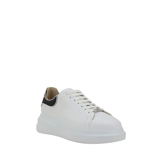 White calf leather sneakers with black laces and silver hardware
