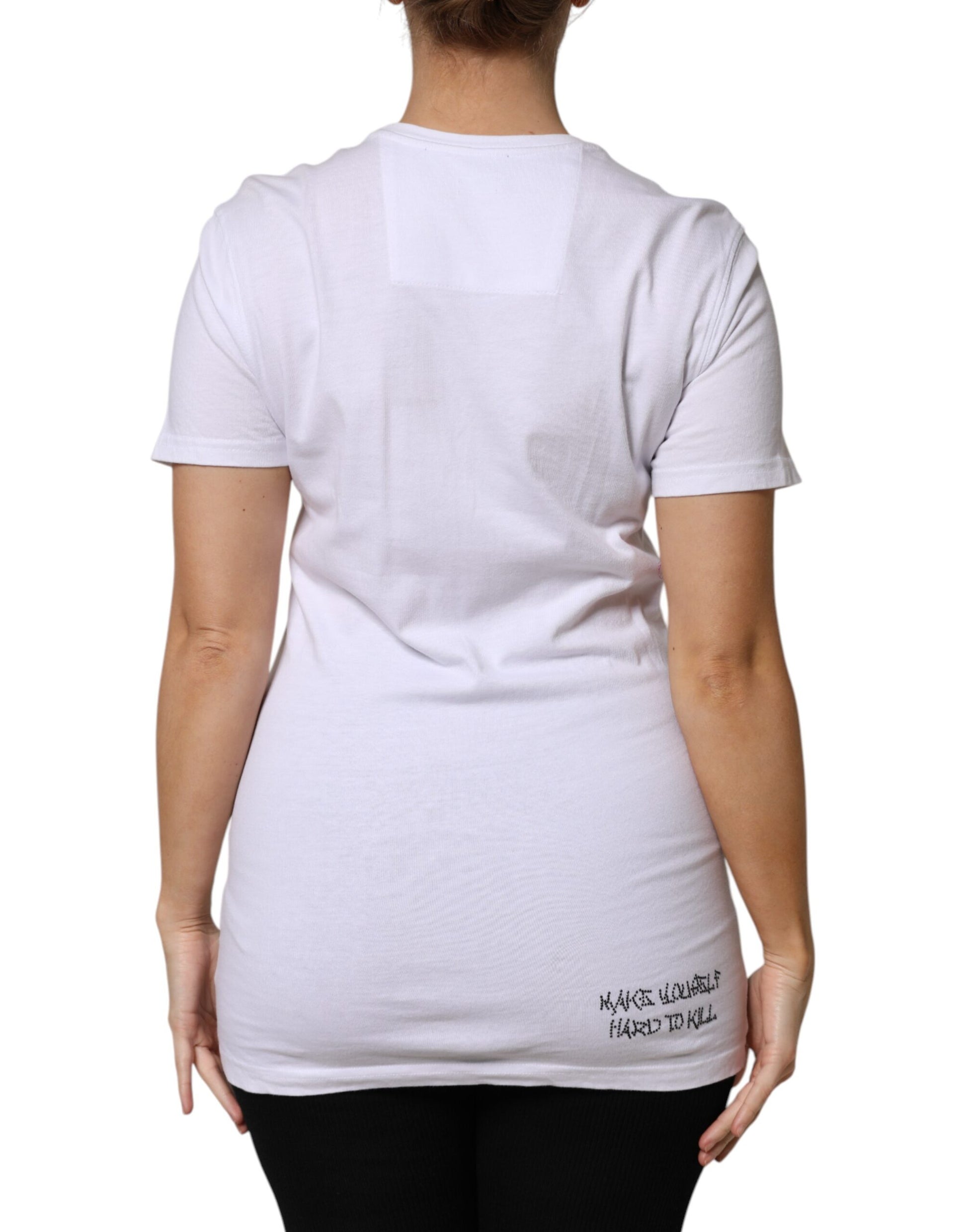 White t-shirt on woman's back