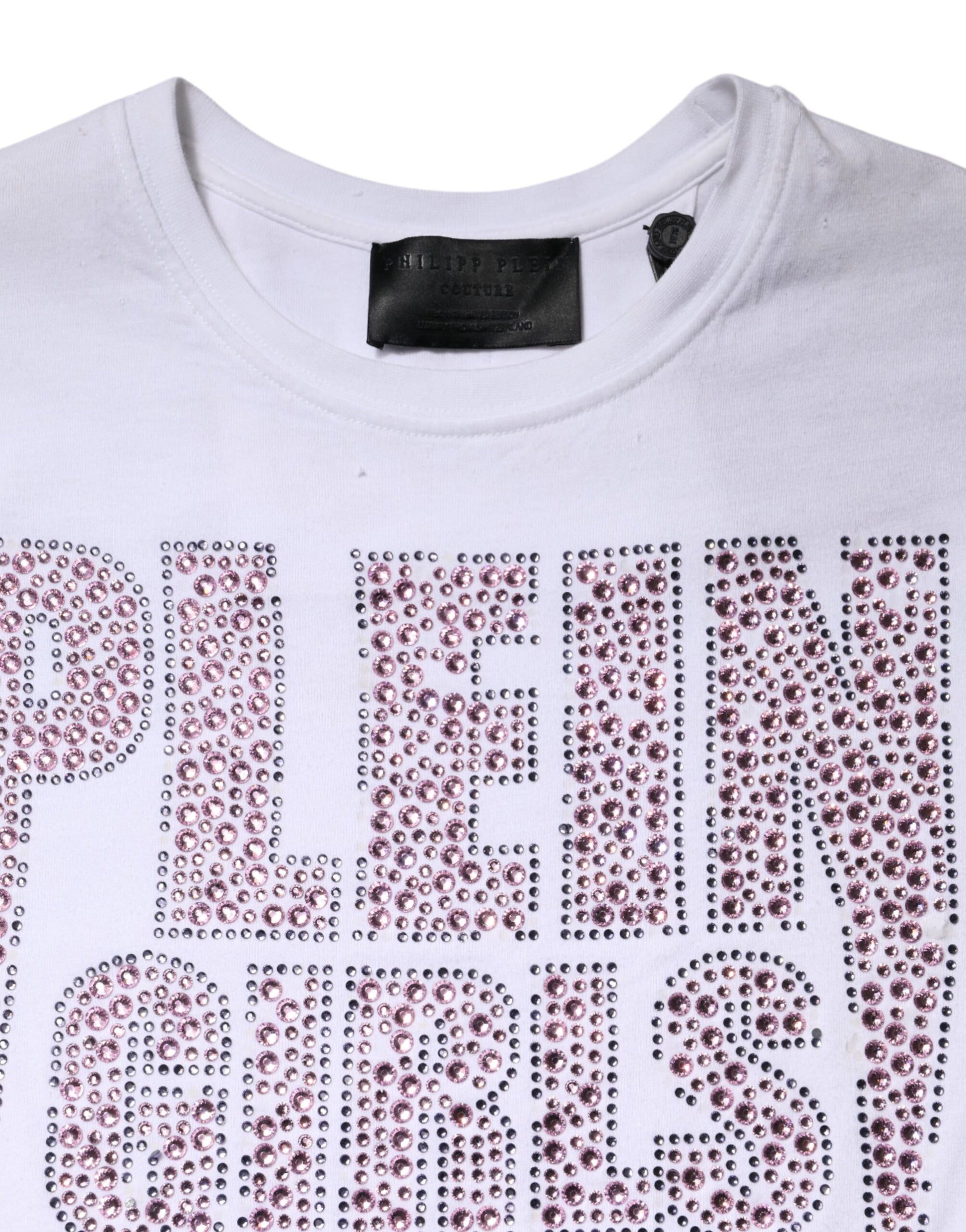 White t-shirt with sparkly lettering