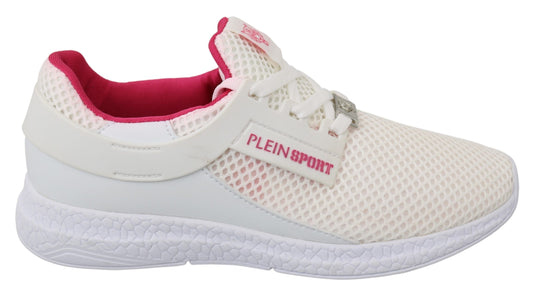 White sneaker with pink accents and laces