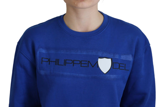 Blue sweatshirt with white lettering and emblem
