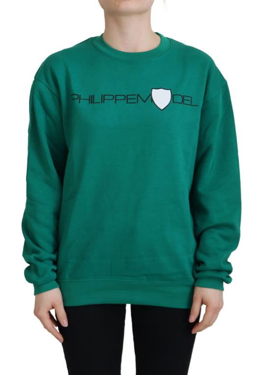 Green sweatshirt with white logo on front