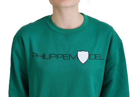 Green sweatshirt with white lettering and logo