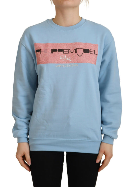 Blue sweatshirt with pink lettering