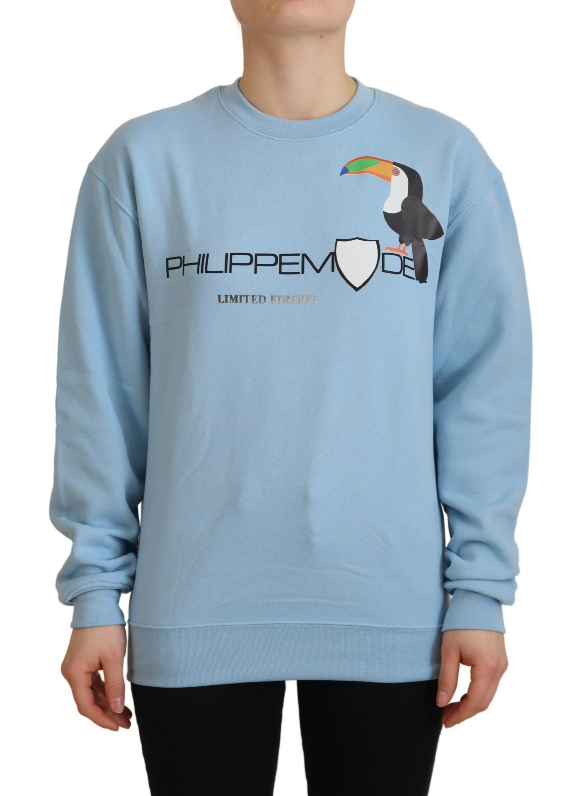 Blue sweatshirt with a bird graphic on front