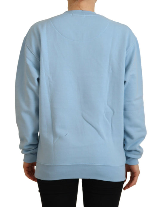 Blue sweatshirt on a person's back