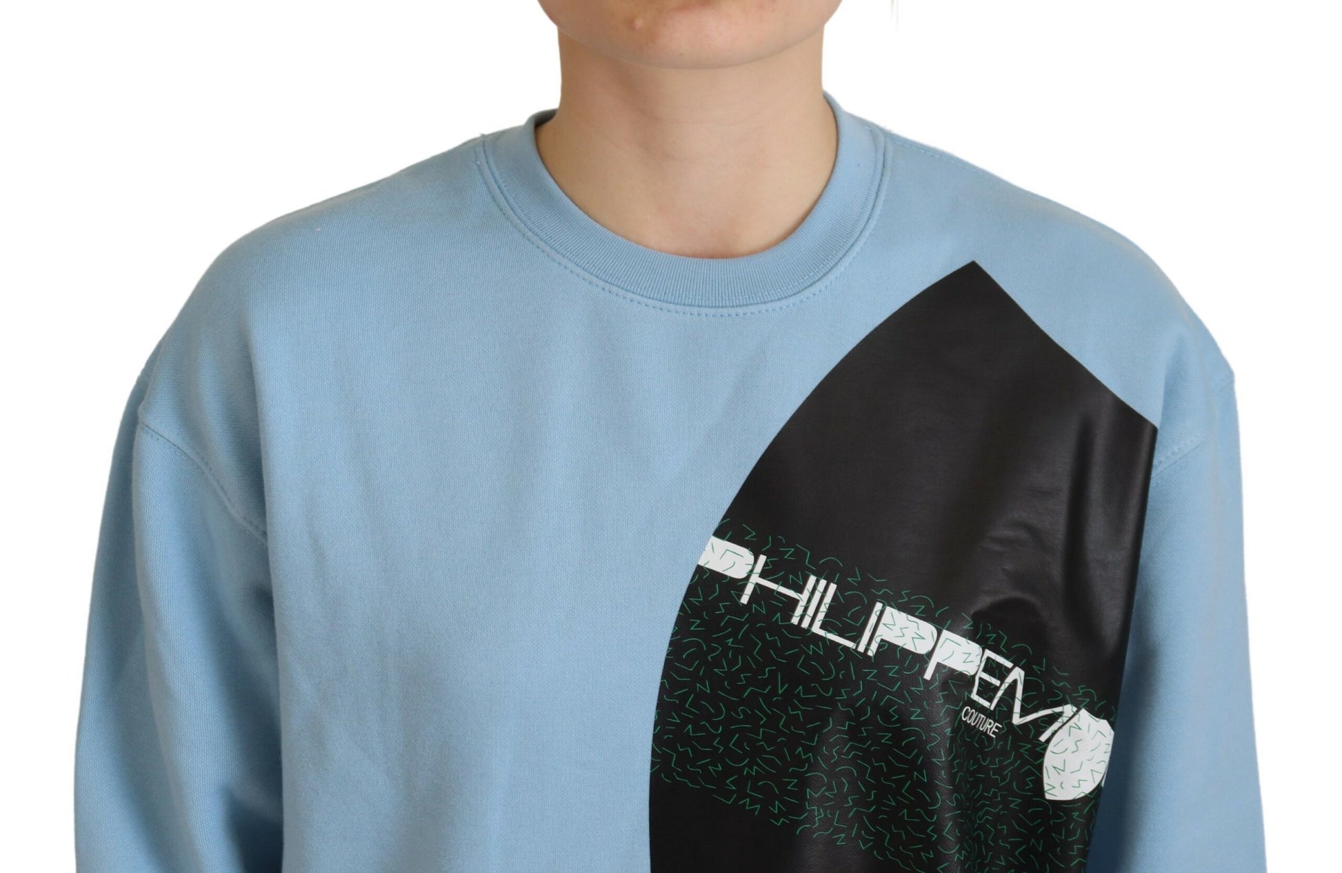 Blue sweatshirt with black graphic on front
