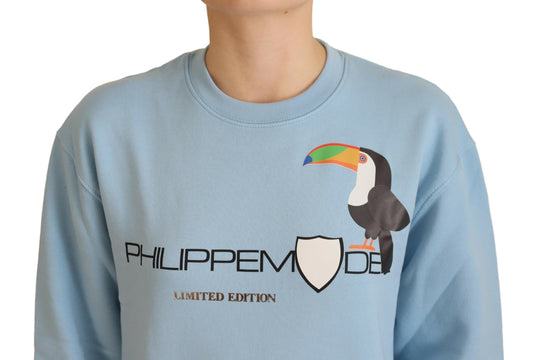 Blue sweatshirt with a bird graphic on front