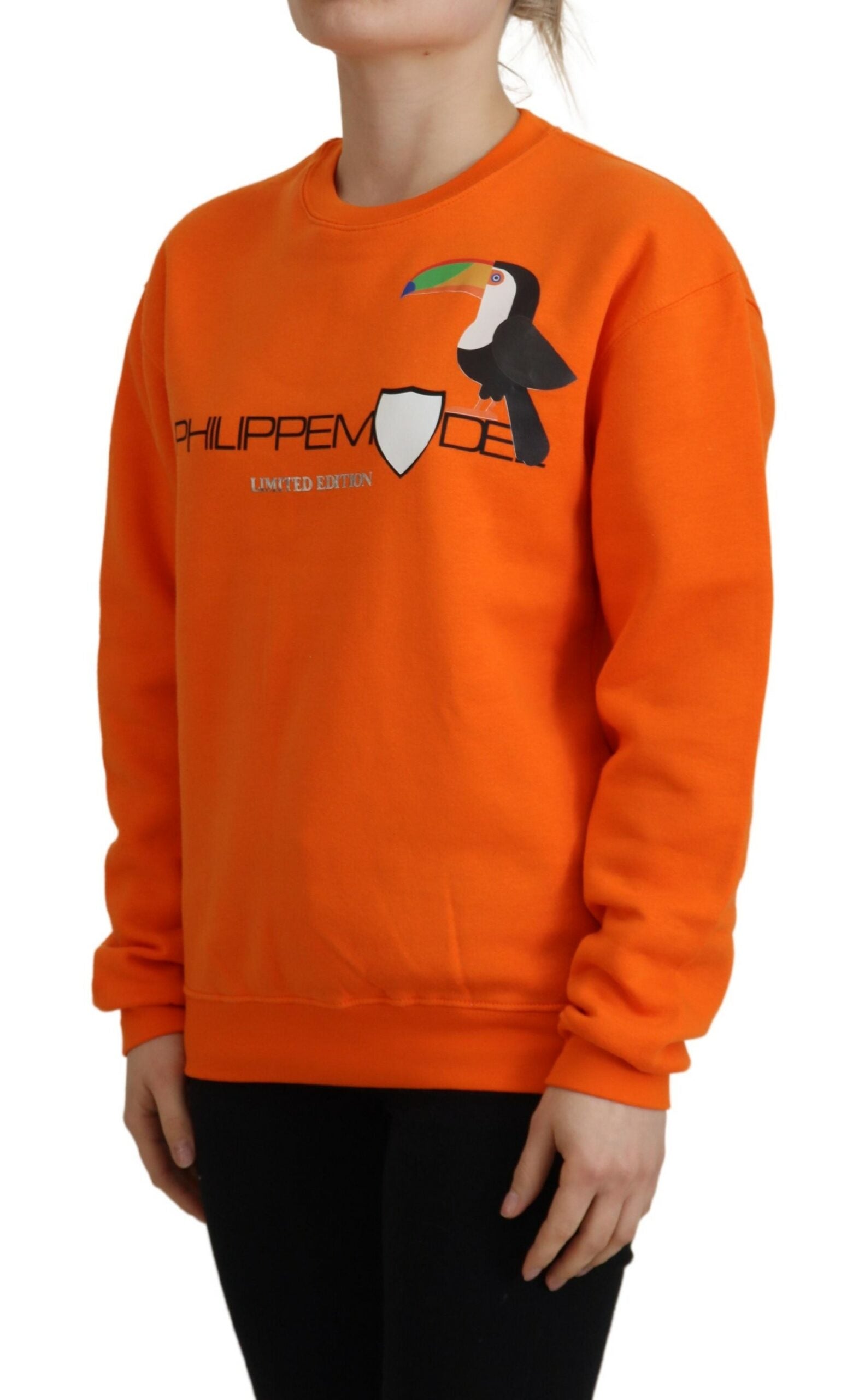 Orange sweatshirt with a bird design on front