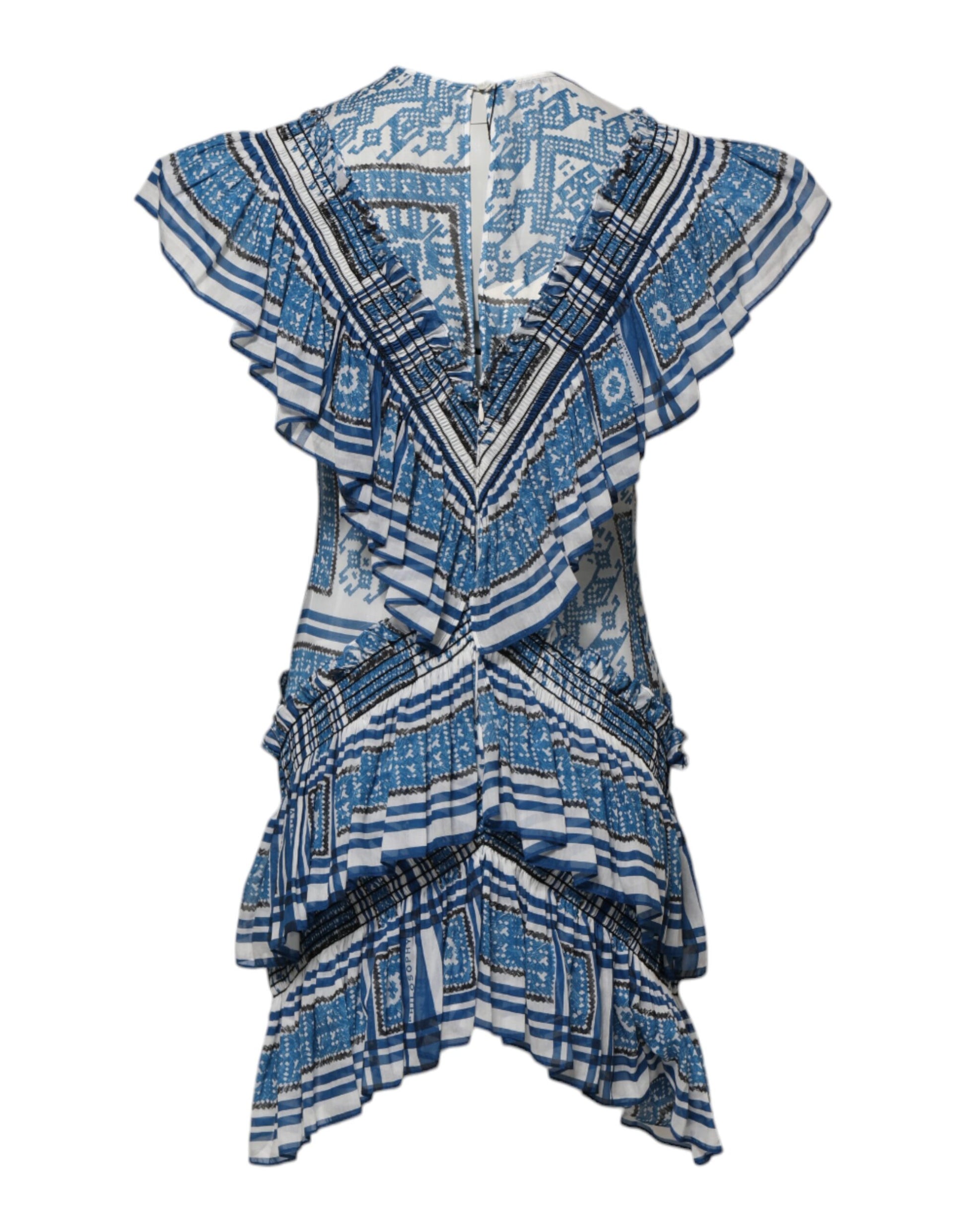 Blue and white patterned sleeveless top