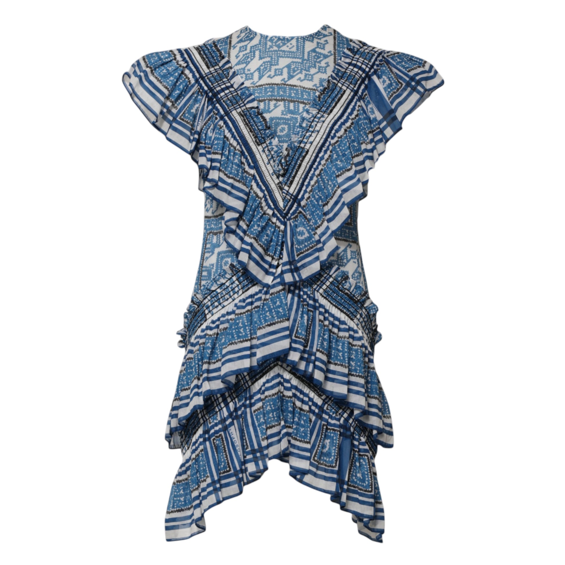 Blue and white patterned dress