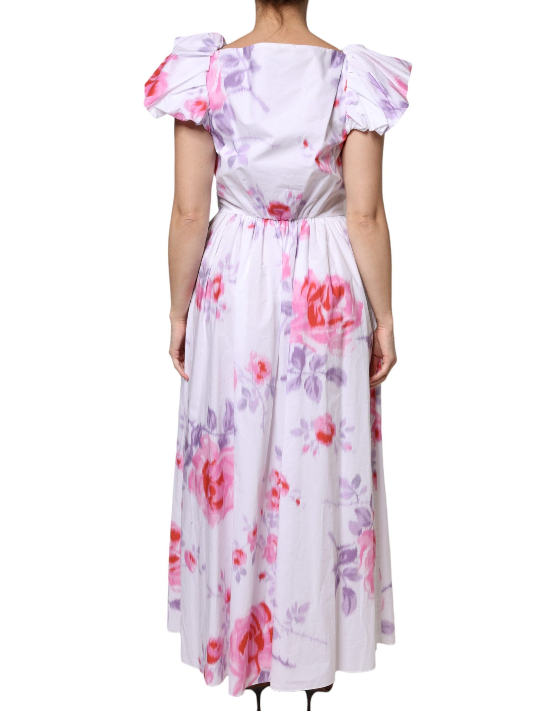 A long white floral maxi dress with pink flowers