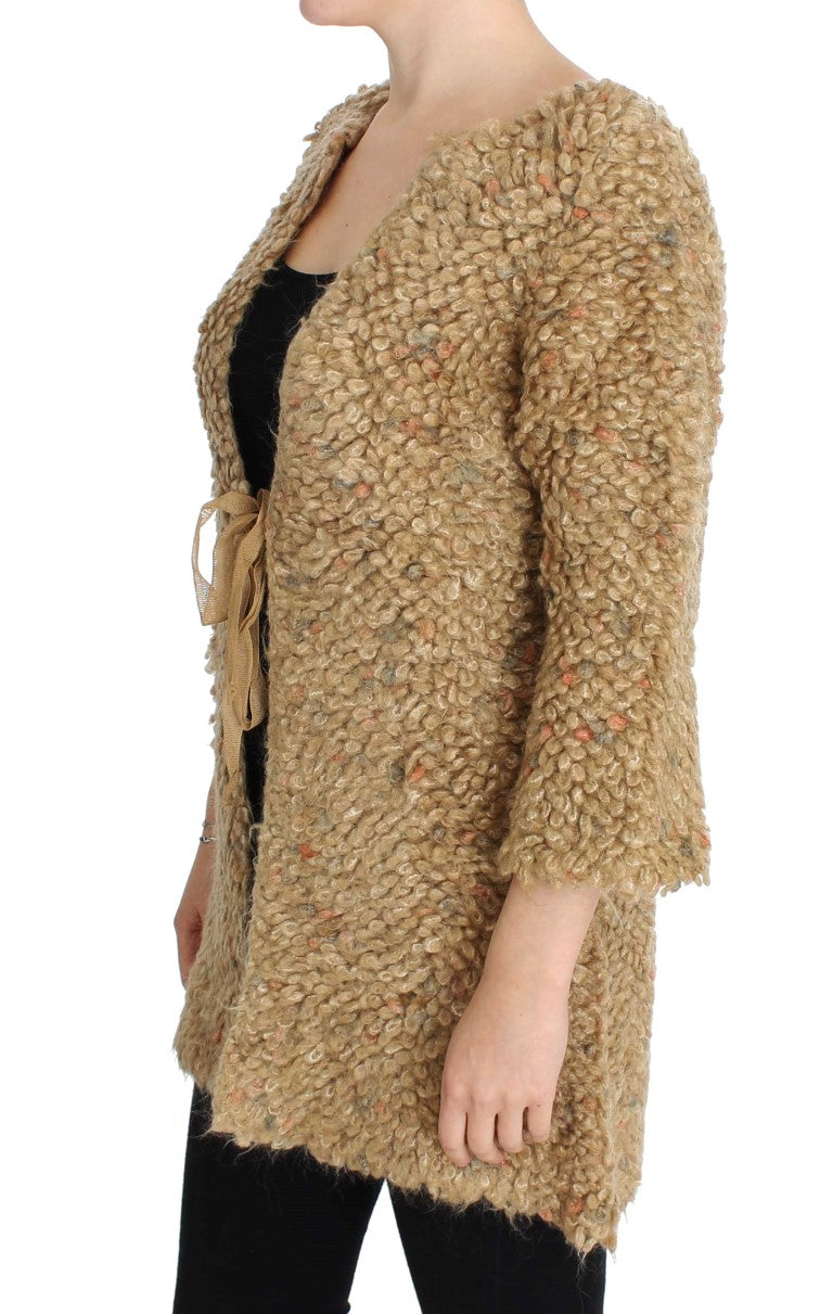 Brown jacket with fringe details on sleeves