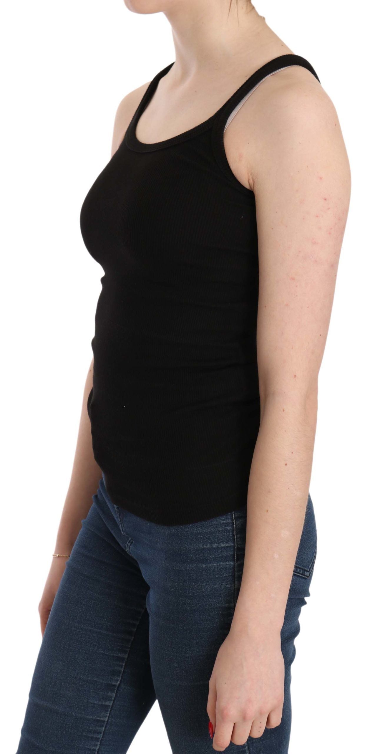 Black tank top on woman's torso