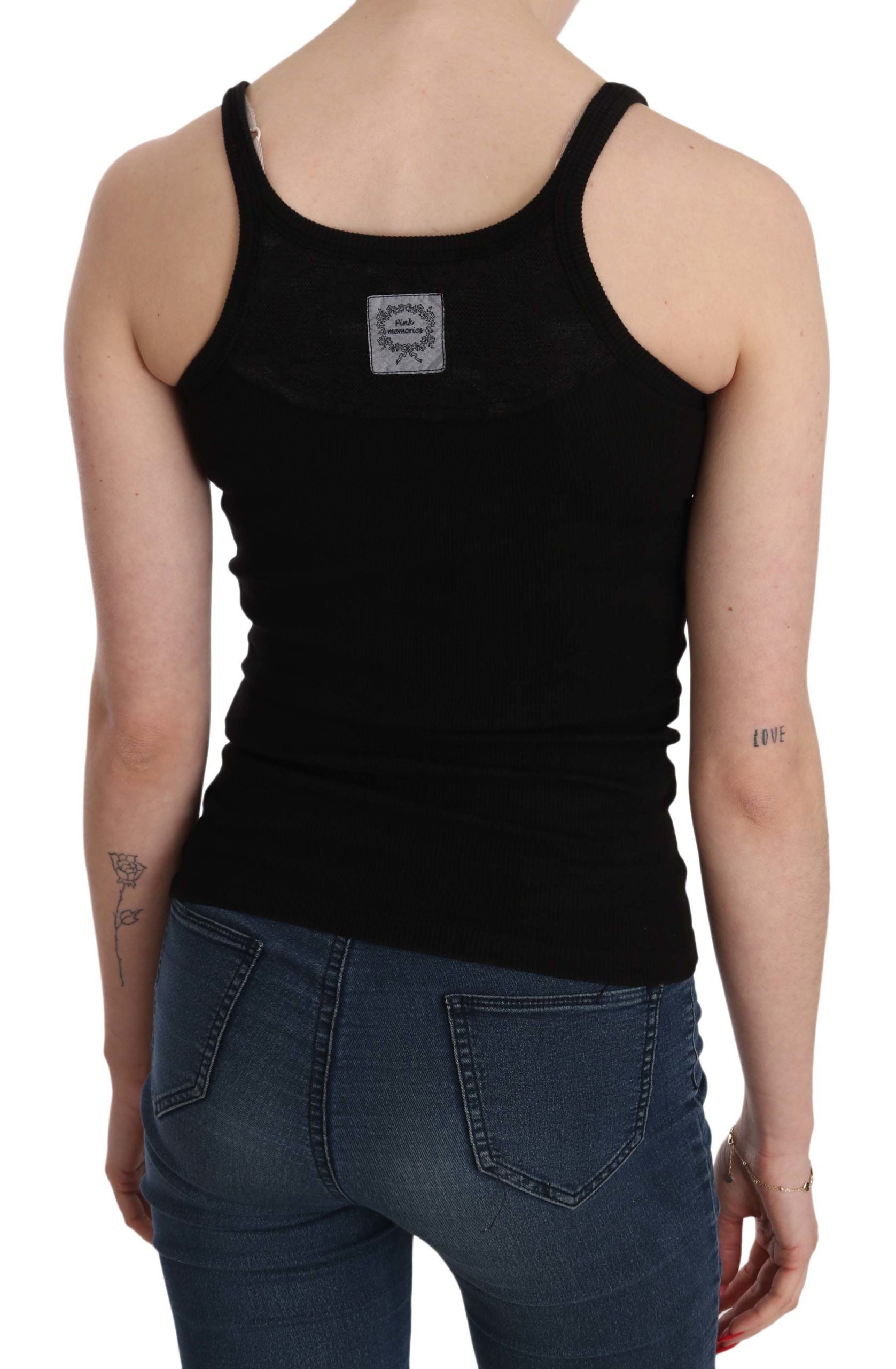 Black tank top with a logo on back
