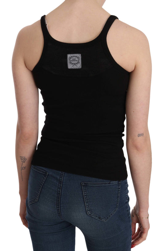 Black tank top with a logo on back