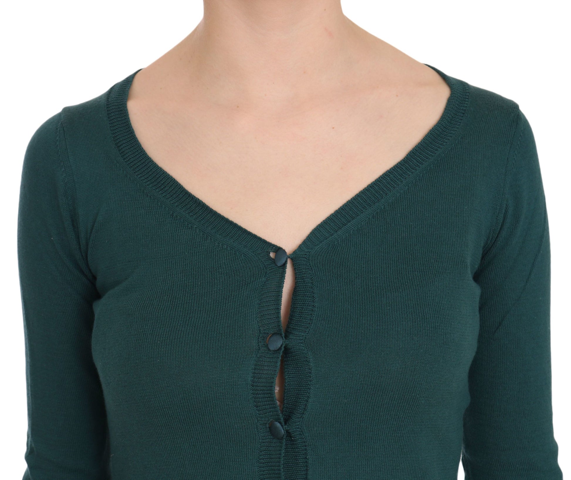 Green sweater with buttoned front panel