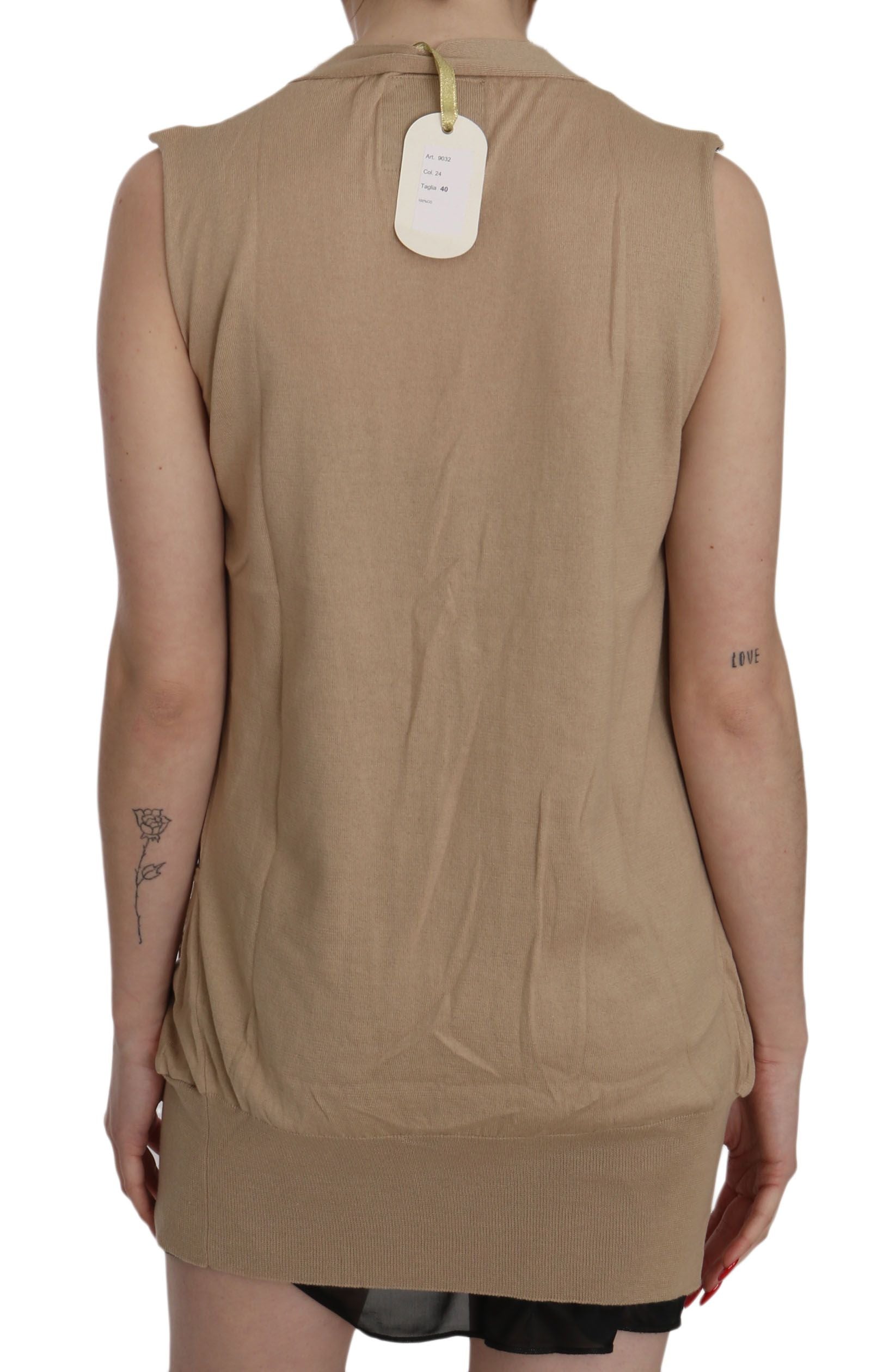 Tan sleeveless dress with tag on back