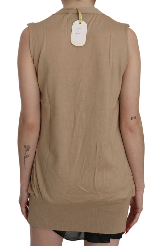 Tan sleeveless dress with tag on back