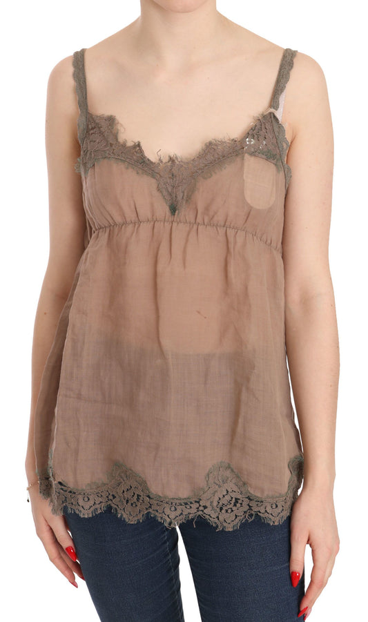 Brown lace tank top on woman