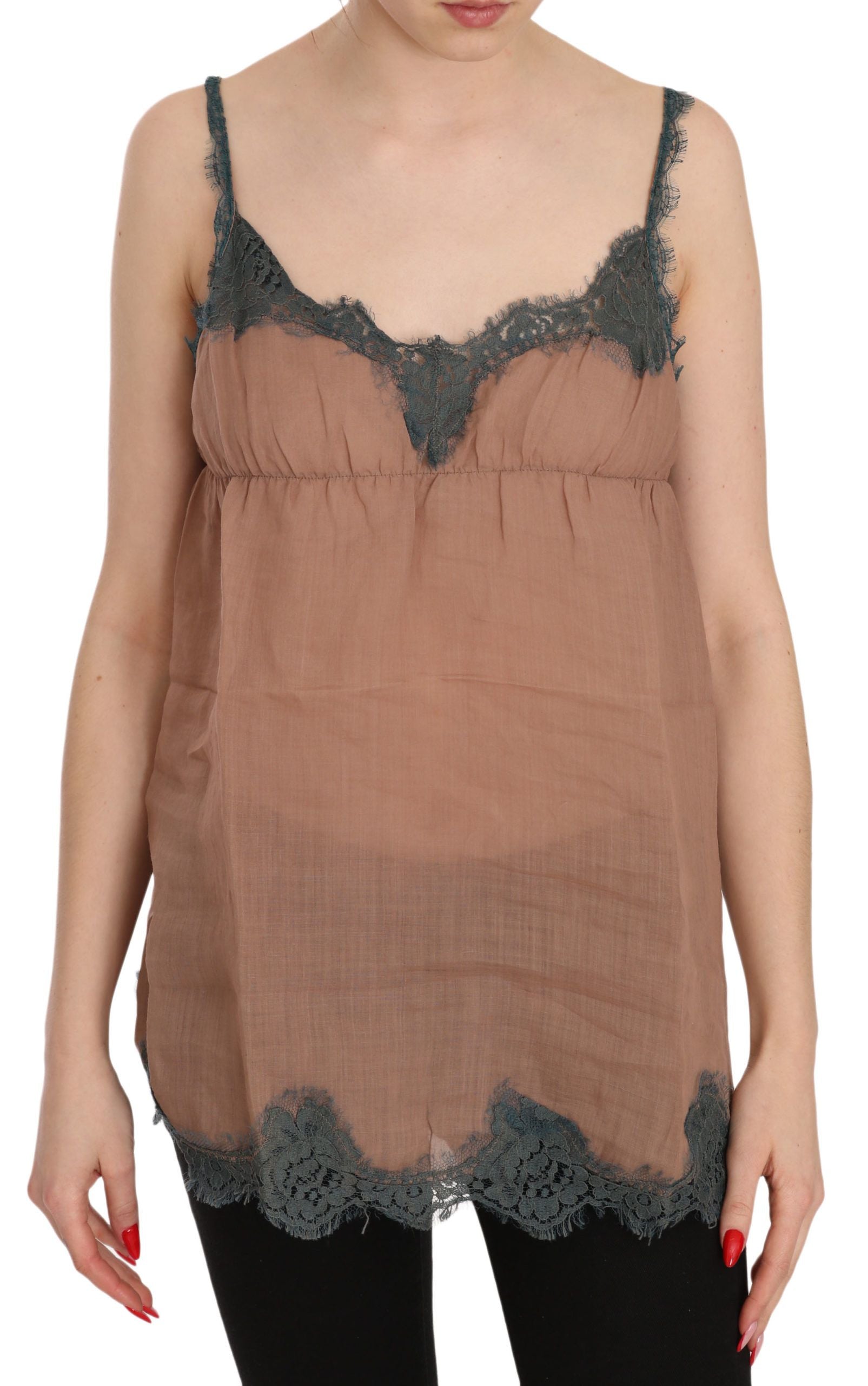 Brown lace top on woman