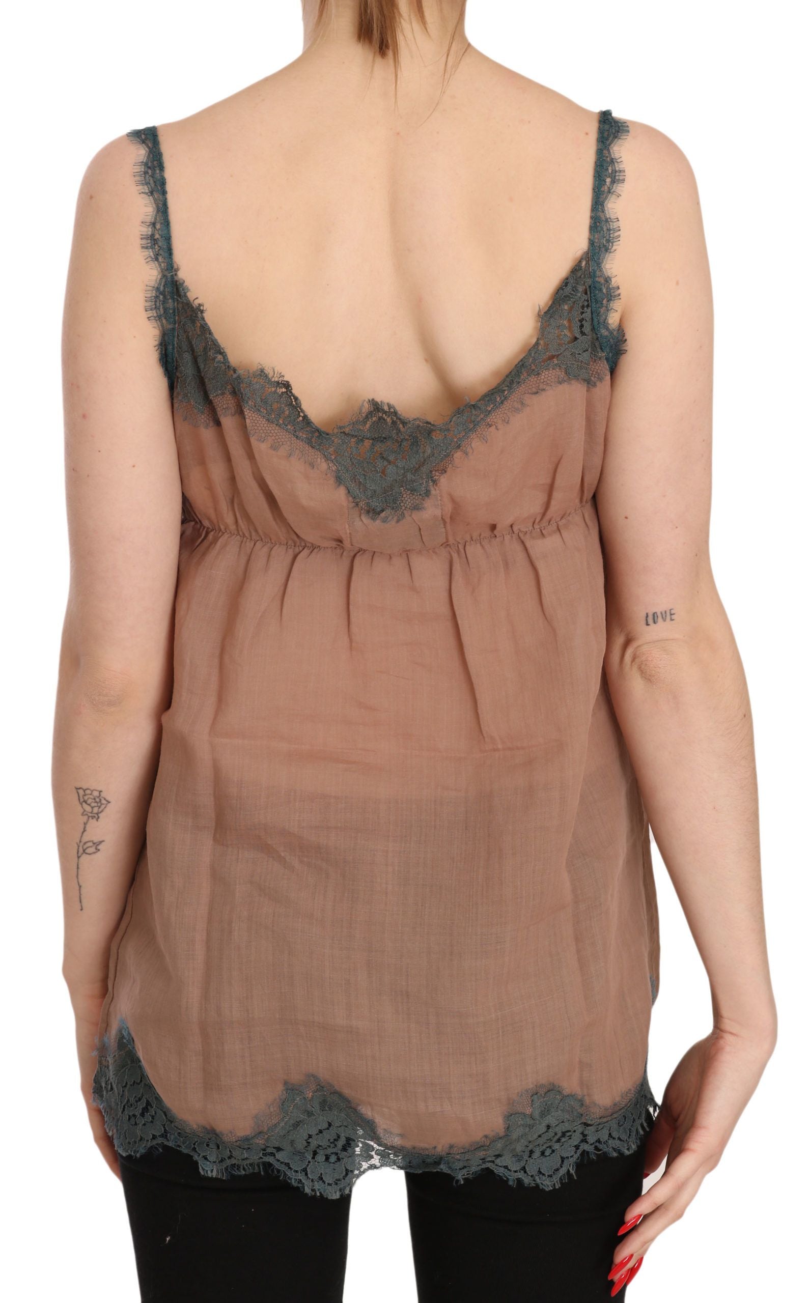 Brown off shoulder top with lace trim