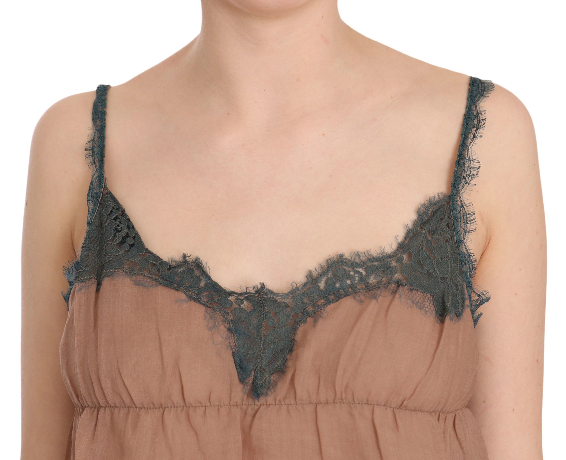 Black lace bralette on woman's chest