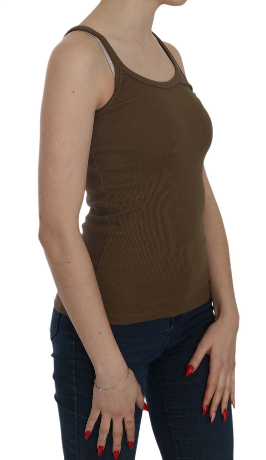 Brown tank top on woman