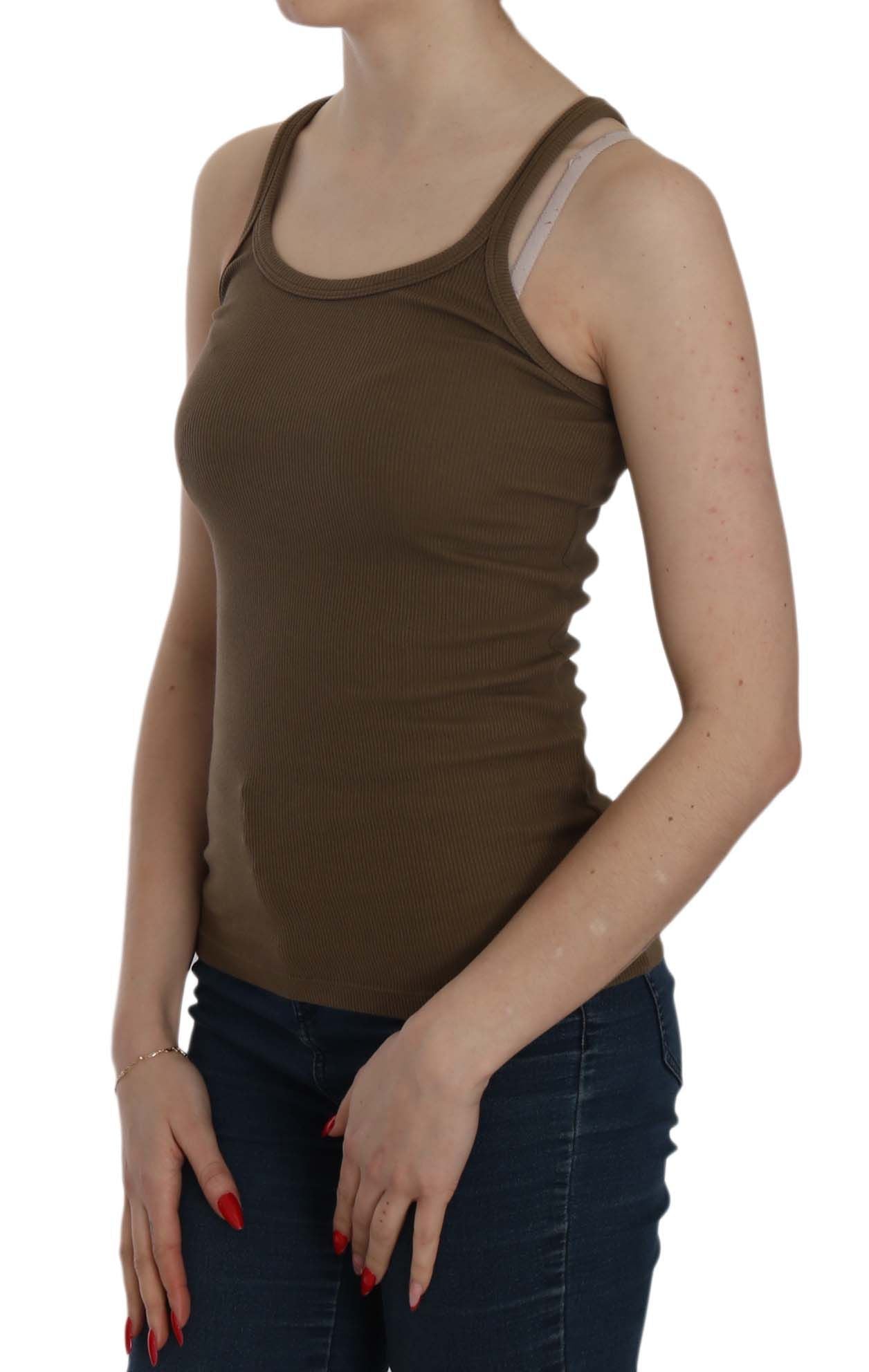 Brown tank top on woman