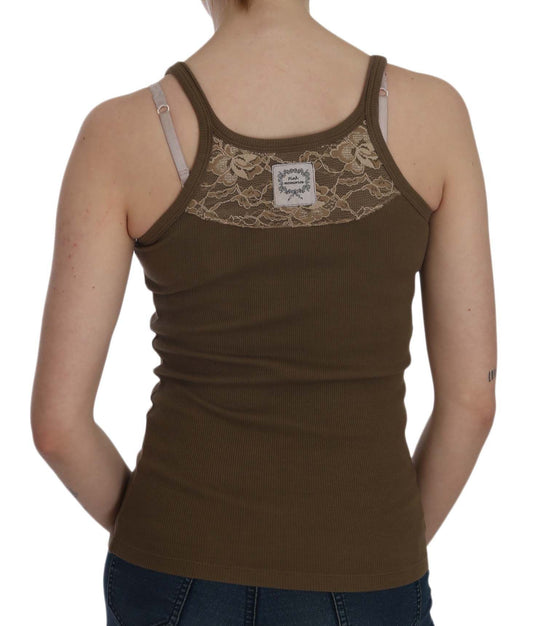 Brown tank top with lace back detail