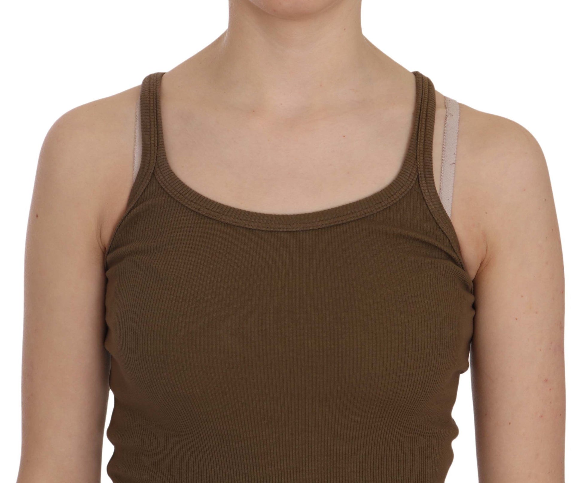 Woman wearing brown tank top