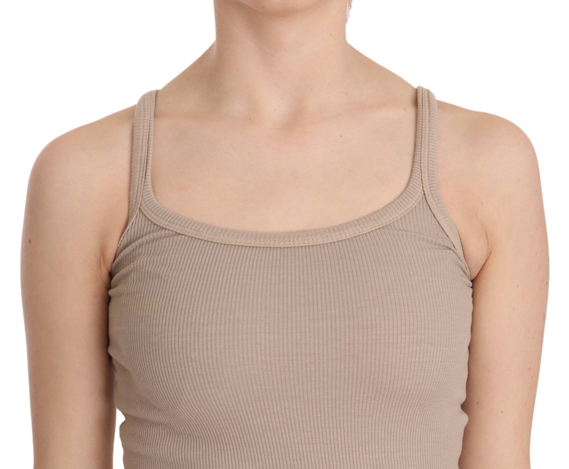 Tan tank top on a woman's torso