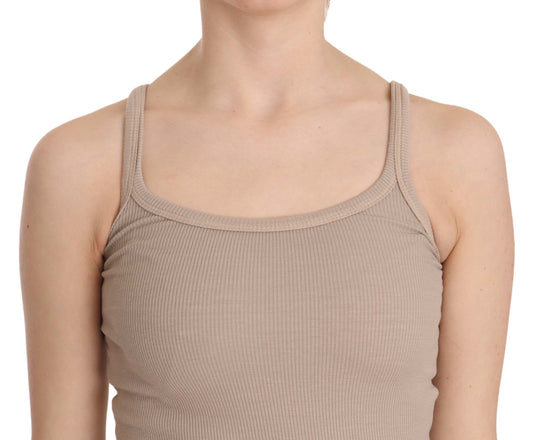 Tan tank top on a woman's torso